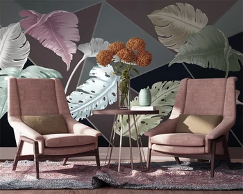 beibehang Prispôsobené Nordic moderný minimalistický geometrické tropických rastlín listy, TV joj, tapeta na stenu papiere domova