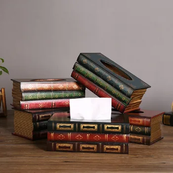 Retro Dreva Knihy Tvar Tkaniva Box Obdĺžnik Obrúsok Papier, Držiak, Kruh Tkaniva Úložný Box Prípade