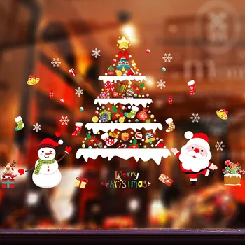 Urob si sám Santa Claus Vianočný darček strom Nálepky Obchod Okna Sklo Dekor Vianočné Dekorácie Pre Domov Festival Obtlačky
