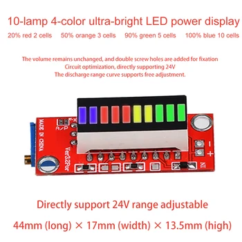 4 Farebné Kapacita Batérie Indikátor Modul Farebné Úroveň nabitia Batérie Tester Indikátor 10 Lampa LED Displej elektromerom