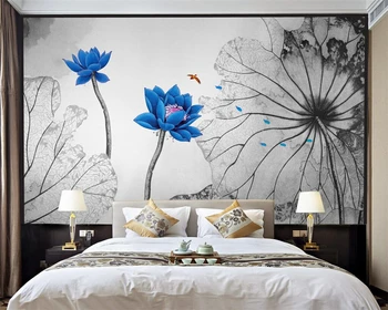 Beibehang Vlastnú tapetu Čínske pero lotus, náčrt, TV, gauč pozadí obývacej izby, spálne, maľby, 3d tapety abstraktných de parede