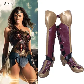 Kvalitné Cosplay Topánky Ženy Superwoman Diana Princ Zips Umelej Kože Vysoké podpätky, Topánky Žena