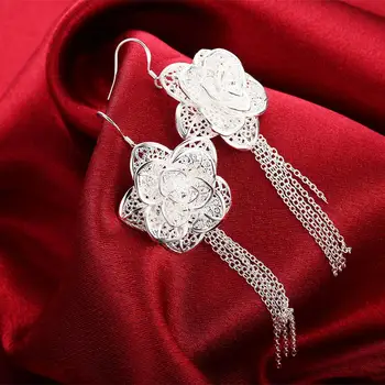 Nové 925 Sterling Silver Šperky set pre ženy, Krásny kvet náušnice krúžky Fashion Party, svadba lady Vianočné Darčeky