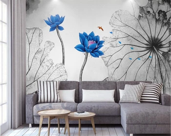 Beibehang Vlastnú tapetu Čínske pero lotus, náčrt, TV, gauč pozadí obývacej izby, spálne, maľby, 3d tapety abstraktných de parede