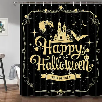 Halloween Tým, Že Ho Ma Lili Sprchový Záves Trick Or Treat Tekvica Bat Čierna Béžová Žltá Kúpeľňa Decor Jeseň S Háčikmi Nastaviť