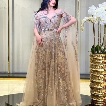 Riadok Shinning V Krku Večerné Šaty Pre Svadobné Party Dlhé Luxusné 2023 Sequined Formálne Prom Šaty Dubaj Party Šaty