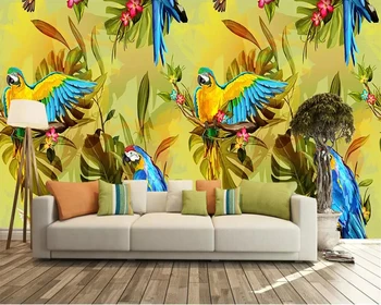 beibehang Vlastnú tapetu 3d nástenná maľba krásne Juhovýchodnej Ázie štýle retro ručne maľované kvety a vtáky dekoratívne 3d tapety