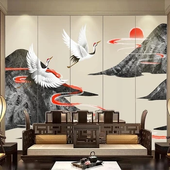 wellyu Prispôsobené veľké nástenné maliar Čínsky národný príliv Čínsky štýl klasické horské žeriav TV pozadí na stenu