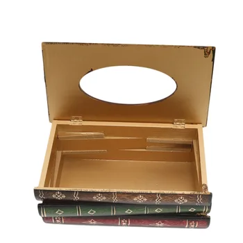 Retro Dreva Knihy Tvar Tkaniva Box Obdĺžnik Obrúsok Papier, Držiak, Kruh Tkaniva Úložný Box Prípade