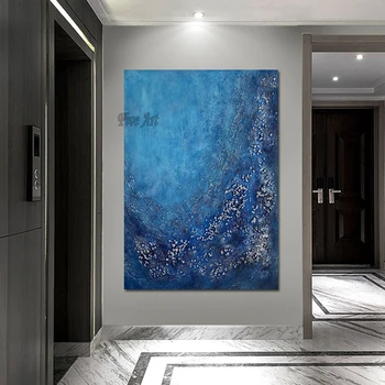 Tmavo Modrá Jednoduchý Akryl Textúrou Abstraktné Obrazy Moderné Nástenné Obrázok Pre Reštaurácia Č Zarámované Dropshipping Domova
